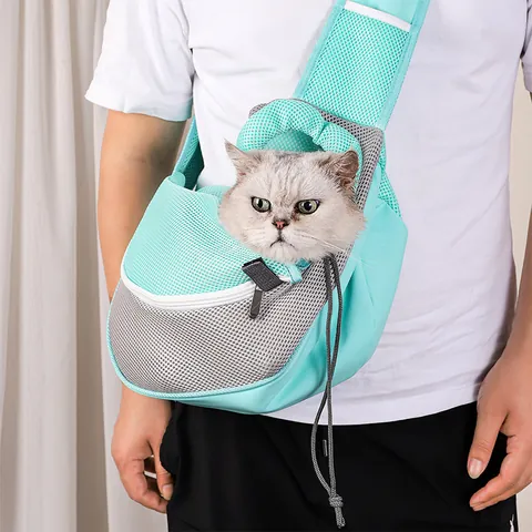 Breathable Pet Sling Carrier Bag For Small Dogs And Cats Oxford Mesh Outdoor Travel Shoulder Carry Bag With Adjustable Strap