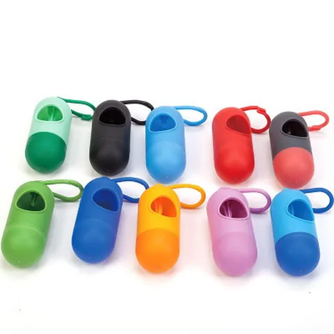 Portable Capsule Pet Waste Bag Dispenser For Dog Cat Poop Bag Holder With Carabiner Clip Plastic Waste Bag Case Container