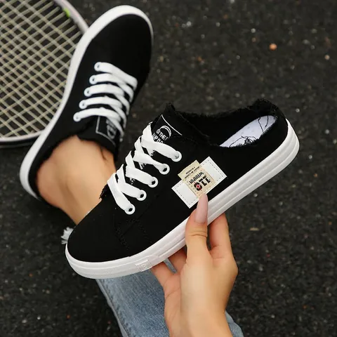 Dames Casual Corduroy Mules Gerafelde Rand Instappers Canvas Schoenen Comfortabele Zachte Zool Platte Sneakers Voor Dagelijks Gebruik