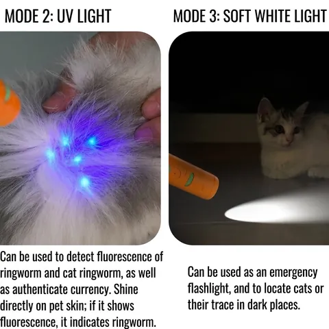 Carrot Shape 3 In 1 Laser Cat Toy Rechargeable Interactive Teaser Pen With Multiple Patterns UV Light LED Flashlight Pet Toy