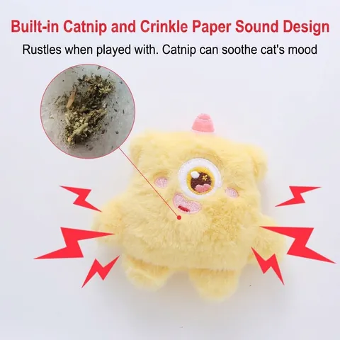 Plush Monster Sprite Cat Toy Built-In Catnip Crinkle Paper Cartoon Soft Interactive Self-Play Chew Toy For Indoor Cats Kittens