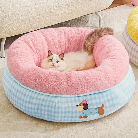 Letto Rotondo per Gatti in Peluche Invernale Divano Letto Caldo per Cani Gatti di Piccola Taglia Media Motivo a Griglia Letto per Dormire
