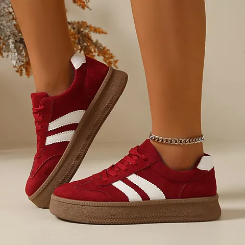 Women's Retro German Army Trainers GAT Sneakers PU Leather Contrast Stripes Gum Sole Breathable Comfortable Flat Board Shoes