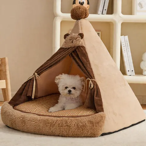 Cama de Tienda para Mascotas Cerrada y Cálida para Gatos y Perros Pequeños Casa de Cachorro Interior con Decoración de Oso