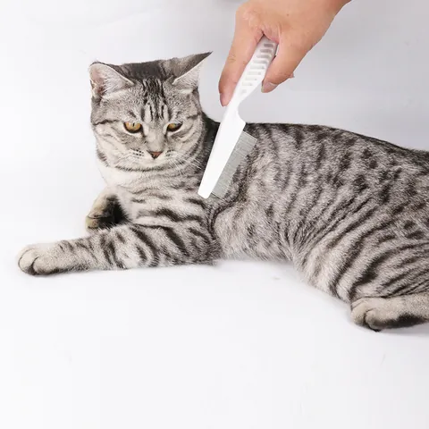 Professional Pet Flea Comb Stainless Steel Fine Tooth Grooming Comb For Cats And Dogs Anti-Slip Handle Lice Removal Tool White