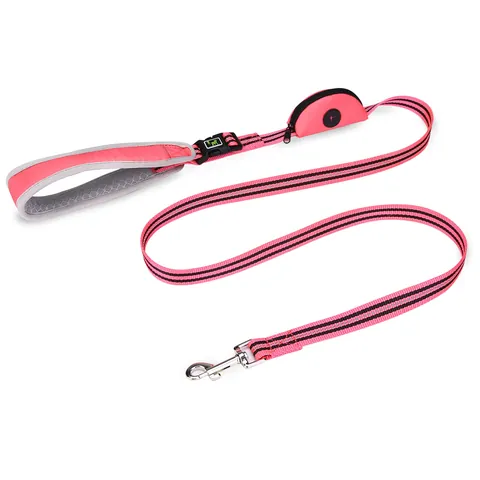 Reflective Nylon Dog Leash Multi-Functional Pet Lead With Integrated Poop Bag Holder Padded Handle Adjustable Leash For Dogs