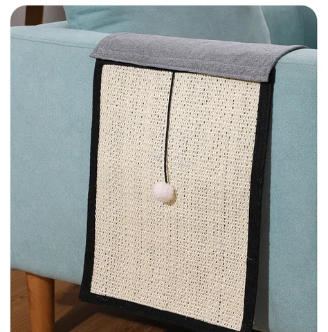 Durable Natural Sisal Cat Scratcher Mat Sofa Protector Furniture Guard Scratching Pad with Interactive Plush Toy Ball for Cats