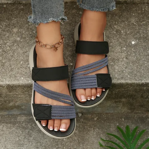 Women Casual Wedge Sandals Summer Thick Sole Beach Slides With Hook And Loop Closure Synthetic Leather Outdoor Comfort Shoes