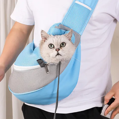 Breathable Pet Sling Carrier Bag For Small Dogs And Cats Oxford Mesh Outdoor Travel Shoulder Carry Bag With Adjustable Strap