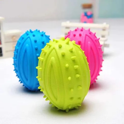 Durable TPR Rugby Shape Dog Chew Toy Squeaky Spiked Ball For Teething Cleaning Puppies Medium Dogs Pet Training Toy
