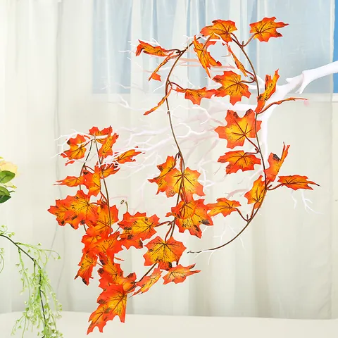 Artificial Maple Leaf Garland Fall Foliage Vines Hanging Plant For Thanksgiving Halloween Home Decor Festive Decoration