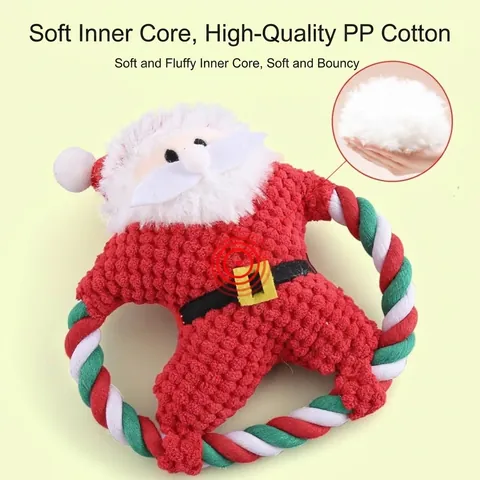 Christmas Plush Dog Squeaky Toy Interactive Cotton Rope Molar Toy Santa Penguin Gingerbread Man For Small Medium Dogs Gift