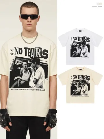 Ανδρικό T-Shirt από Βαρύ Βαμβάκι Αμερικάνικο Vintage Ρετρό Τυπωμένο Πορτρέτο Φαρδιά Γραμμή Στρογγυλή Λαιμόκοψη Tee