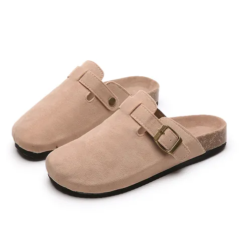 Lässige Pantoletten Aus Wildlederimitat Mit Geschlossener Kappe Für Damen Herren Retro Kork Fußbett Verstellbare Schnalle Rutschfeste Hausschuhe Clogs
