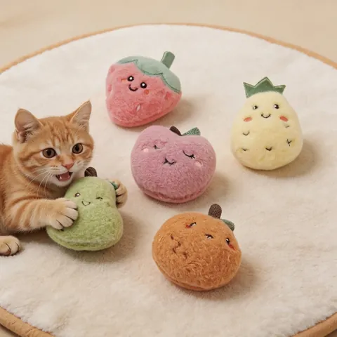 Plush Catnip Toy Cute Fruit Shape Cat Interactive Chew Toy For Teeth Cleaning Soft Stuffed Strawberry Pineapple Orange Toy