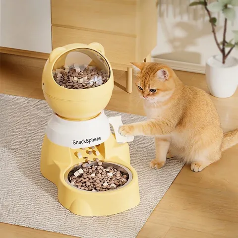 Distributeur Automatique de Nourriture pour Animaux Puzzle à Pression Grande Capacité Station d'Alimentation Chat Chien Avec Bol en Acier Inoxydable ABS