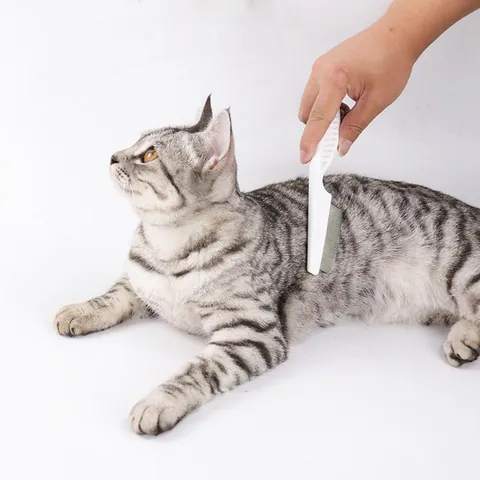 Professional Pet Flea Comb Stainless Steel Fine Tooth Grooming Comb For Cats And Dogs Anti-Slip Handle Lice Removal Tool White