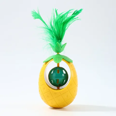 Pineapple Shaped Interactive Tumbler Cat Toy Plastic Pet Toy With Feather And Bell Catnip Ball For Indoor Cats Self-playing