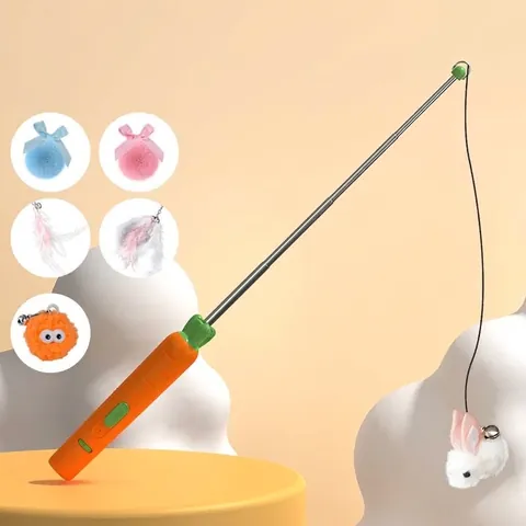 Juguete Láser para Gatos en Forma de Zanahoria Varita Teaser Interactiva Recargable USB Luz LED Suministros de Entretenimiento para Mascotas