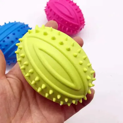 Durable TPR Rugby Shape Dog Chew Toy Squeaky Spiked Ball For Teething Cleaning Puppies Medium Dogs Pet Training Toy