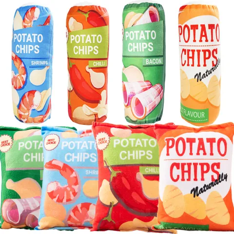 Simulation Potato Chips Dog Squeaky Toy Soft Plush Pet Interactive Toy With Crinkle Paper For Small Medium Dogs Puppies Training Play