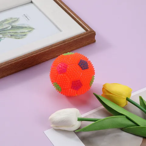 Pet Dog Toy Flashing LED Rubber Ball Squeaky Interactive Training Rainbow Soccer Spiky Ball For Teeth Cleaning Puppy Toy