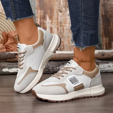 Women Chunky Sneakers Color Block Mesh Breathable Thick Sole Dad Shoes Vintage Casual Running Sports Shoes For Ladies Fashion