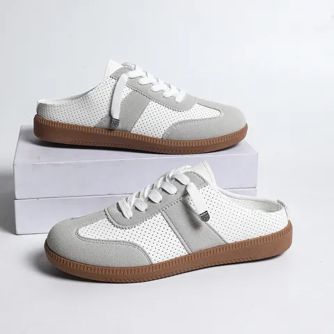 Γυναικεία Ρετρό Casual Sneakers από Διάτρητο Αναπνεύσιμο Δέρμα Μικροϊνών Mule Παπούτσια Αντιολισθητική Σόλα από Καουτσούκ Κλασικά Παπούτσια