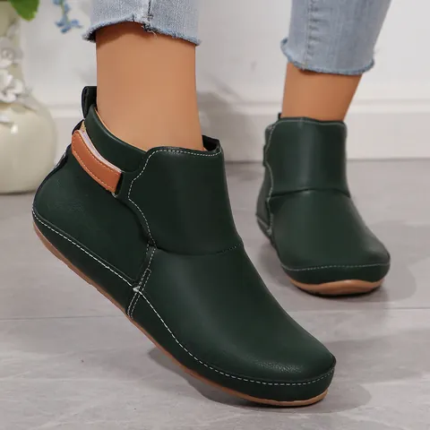 Damen Übergröße Martin Boots Lackleder Stiefeletten Herbst Winter Casual Flache Stiefel Mit Klettverschluss Und Reißverschluss