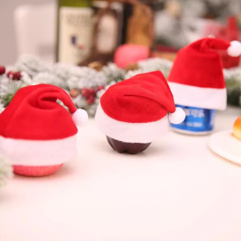 Mini Gorro de Navidad de Terciopelo Dorado Rojo Blanco Gorro de Papá Noel Con Bola de Pelo Para Decoración De Mesa