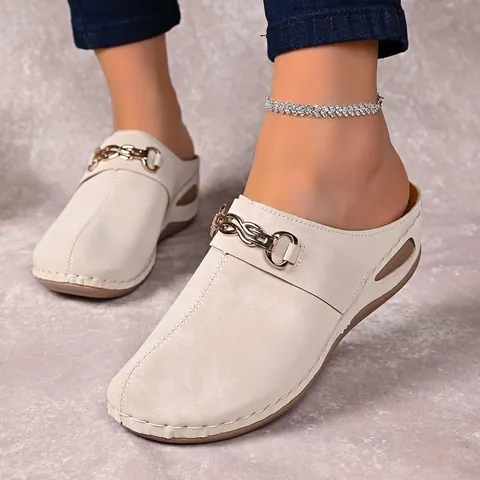 Women's Platform Mules Clogs Synthetic Leather Wedge Heel Sandals Metal Chain Decor Contrast Stitching Breathable Comfort Daily Shoes