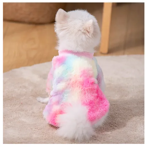 Tie Dye Pet Dog Hoodie Colorful Fleece Warm Winter Clothes For Small Dogs Teddy Bichon Puppy Sweatshirt Soft Pet Apparel