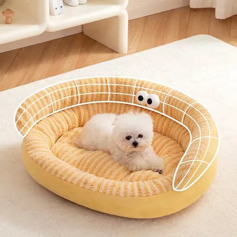 Lit d'Hiver Chaud En Peluche Rayé Pour Animaux De Compagnie Nid De Canapé Avec Yeux Mignons Coussin Antidérapant Lavable Pour Chiens Chats
