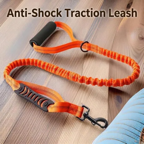 Nylon Shock Absorbing Dog Leash With Dual Handles Reflective High Elastic Buffer Pet Leash For Large Dogs Safe Outdoor Walking