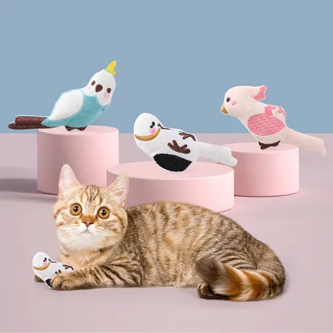 Cartoon Bird Shaped Cat Plush Toy With Catnip Crinkle Paper Teeth Cleaning Claw Grinding Interactive Parrot Toy For Indoor Pet