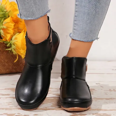 Bottines Martin Mode Femme Peau de Mouton Bottines Plates Décontractées avec Bande Auto-agrippante
