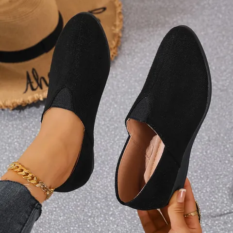 Women's Casual Wedge Heel Slip-On Suede Pointed Toe Flat Shoes Summer Fashion Solid Color Large Size Dress Shoes Office Daily Wear