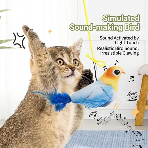 Simulation Electronic Bird Cat Toy Interactive Plush Chirping Bird With Suction Cup Elastic Rope Hanging Self-Hey Cat Toy Pet Supplies
