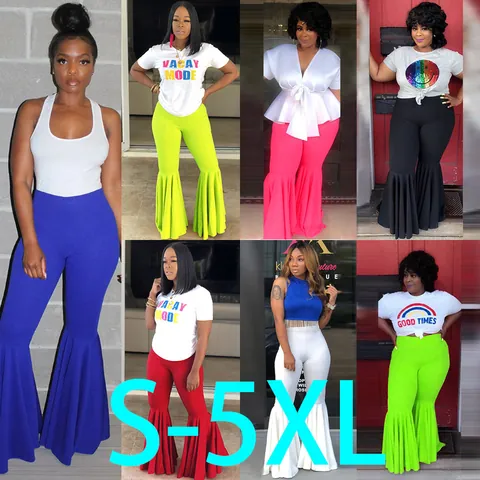 Pantalon Évasé à Volants Sexy Slim Fit pour Femmes Taille Haute Pantalon à Patte d'Éléphant Couleur Unie Extensible