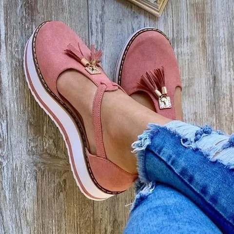 Sandalias de Plataforma de Gamuza para Mujer Sandalias con Flecos Estilo Romano Recorte Correa con Hebilla Cuña Verano Tallas Grandes