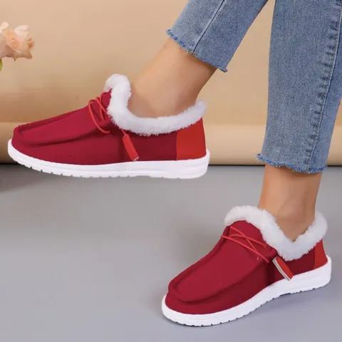 Bottes de Neige à Plateforme d'Hiver pour Femmes Doublées de Fourrure Synthétique Chaussures en Coton Chaudes Décontractées