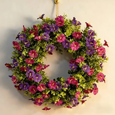 Corona Artificial de Gloria de la Mañana Estilo Bosque Primavera Verano Púrpura Rosa Tela Plástico Floral Decoración Hogar Pared Puerta