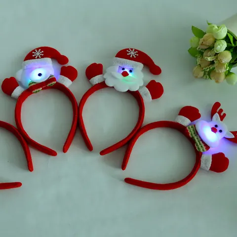 Led Light Up Christmas Headband Plush Santa Snowman Bear Hair Hoop For Kids Holiday Party Decorative Headwear Accessory Gift