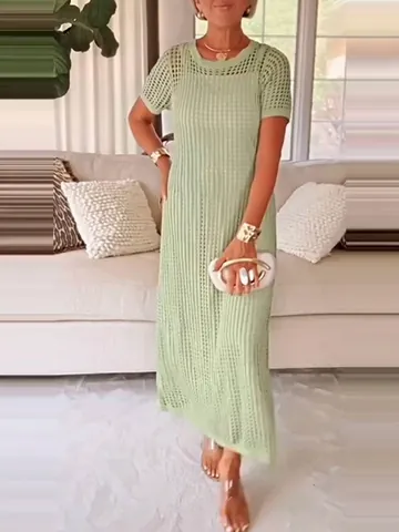 Dames Top En Bottom Opengewerkt Gebreide Bovenkleding En Mouwloze Cami Jurk Casual Zomer Strand Outfit Vakantie Stijl