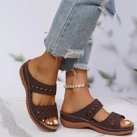 Ρετρό Σανδάλια Πλατφόρμα για Γυναίκες Casual Slides Γεωμετρικό Διάτρητο PVC Επάνω Μέρος Καουτσούκ Σόλα Αντιολισθητικά Παπούτσια
