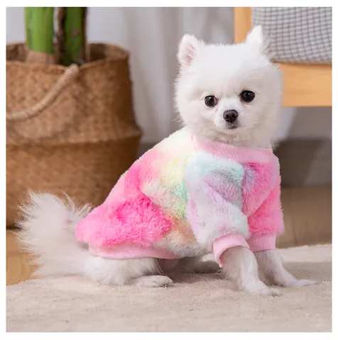 Tie Dye Pet Dog Hoodie Colorful Fleece Warm Winter Clothes For Small Dogs Teddy Bichon Puppy Sweatshirt Soft Pet Apparel