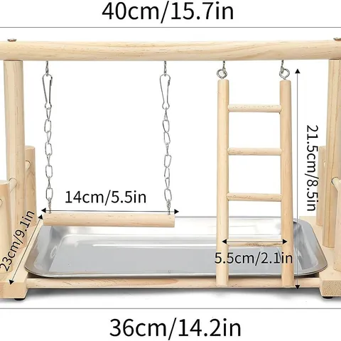 Soporte De Madera Para Pájaros Zona De Juegos Para Loros Soporte De Entrenamiento Con Columpio Escalera Bandeja De Acero Inoxidable Para Loros Pequeños Medianos