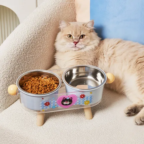 Erhöhte Futternapf Aus Edelstahl Für Katzen Und Kleine Hunde Erhöhter Doppelter Katzennapf Mit Holzständer Rutschfester Nackenschutz Napf