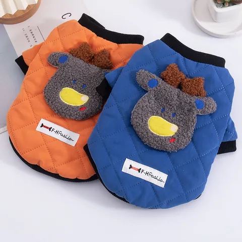 Pet Dog Cat Winter Warm Quilted Fleece Lined Vest Cartoon Deer Pattern Small Puppy Kitten Padded Jacket Coat For Cold Weather