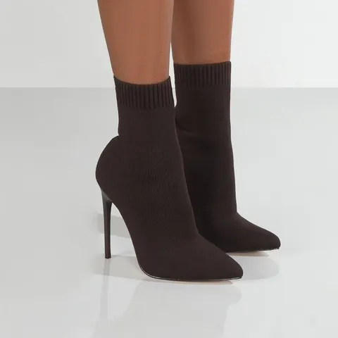 Women's Pointed Toe Stiletto Sock Boots Elastic Mesh Mid-Calf Booties Fashion High Heel Slip-On Autumn Sexy Stretch Dress Shoes